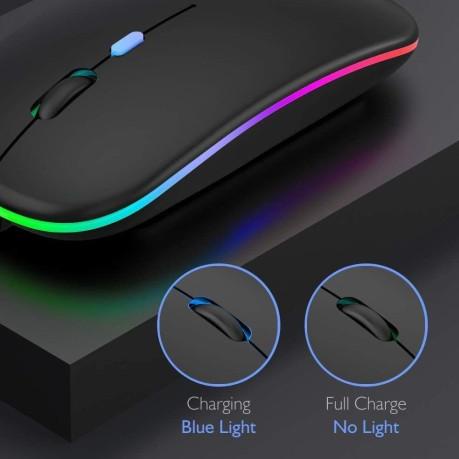 ☊ Mouse Wireless Slim Silent Led Recharge /Mouse Led/Wireless Mouse - Grey ➬