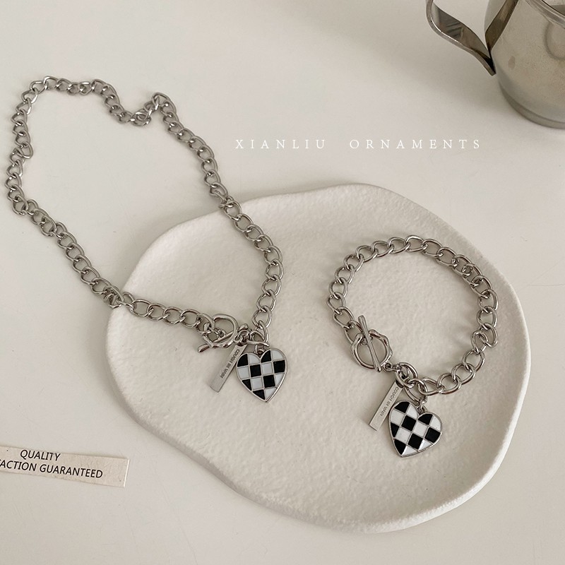 New Korean Style Simple Black and White Plaid Jewelry Accessories for Women Girls