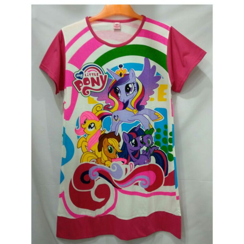 Baju tidur daster anak cewek kaos katun karakter little pony pelangi usia 9-10tahun