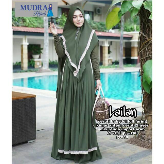 Lalian syari by mudra hijab | set gamis ceruty babydol full furing mix rendal + khimar 2 layer