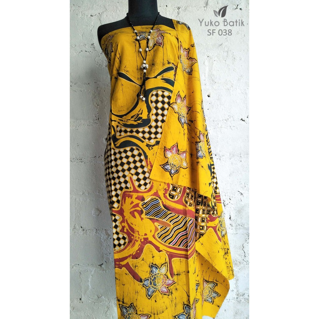 Kain Batik Motif Abstrak Kontemporer Bunga Sogan Kuning