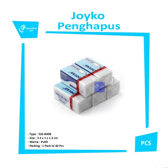 

TULIS-ALAT- GROSIR!!! PENGHAPUS JOYKO KECIL PUTIH ( ERASER 526-B40BP ) -ALAT-TULIS.