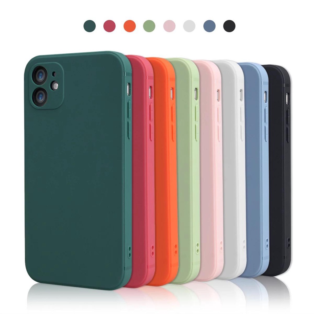 ALL TYPE Case Square Edge Straight Silikon Full Cover Camera Protection Softcase Soft Macaron Casing Hp Candy Straight Silicone Lens Protector I12 Iphone 11 Pro X XR 12 Samsung Oppo A16 Vivo Realme Xiaomi Redmi Infinix Kesing Cesing