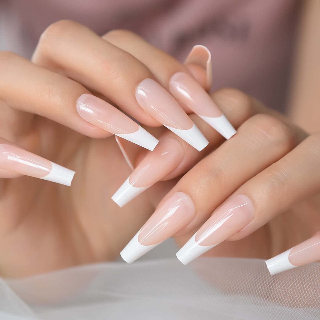 500 Pcs Kuku Palsu Warna Putih Transparan Aneka Ukuran Gaya Perancis Untuk Manicure