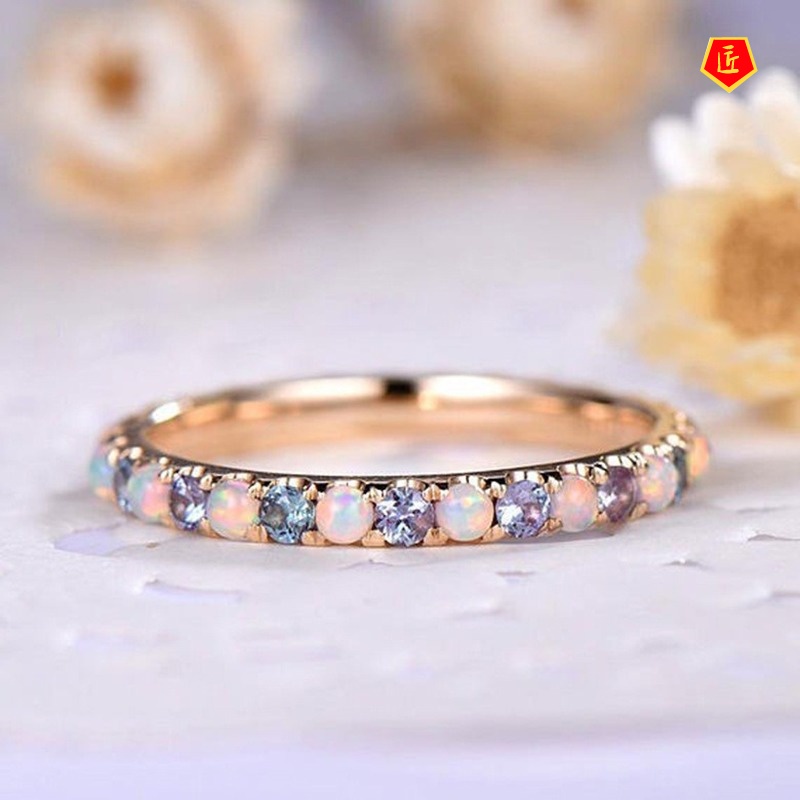 [Ready Stock]14K Rose Gold Opal Diamond-Studded Ring Fashion