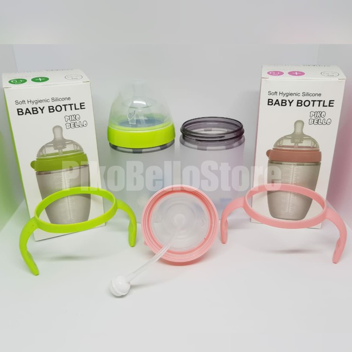 300ML PIKO BELLO SILICONE BOTTLE SINGLE PACK PINK / GREEN