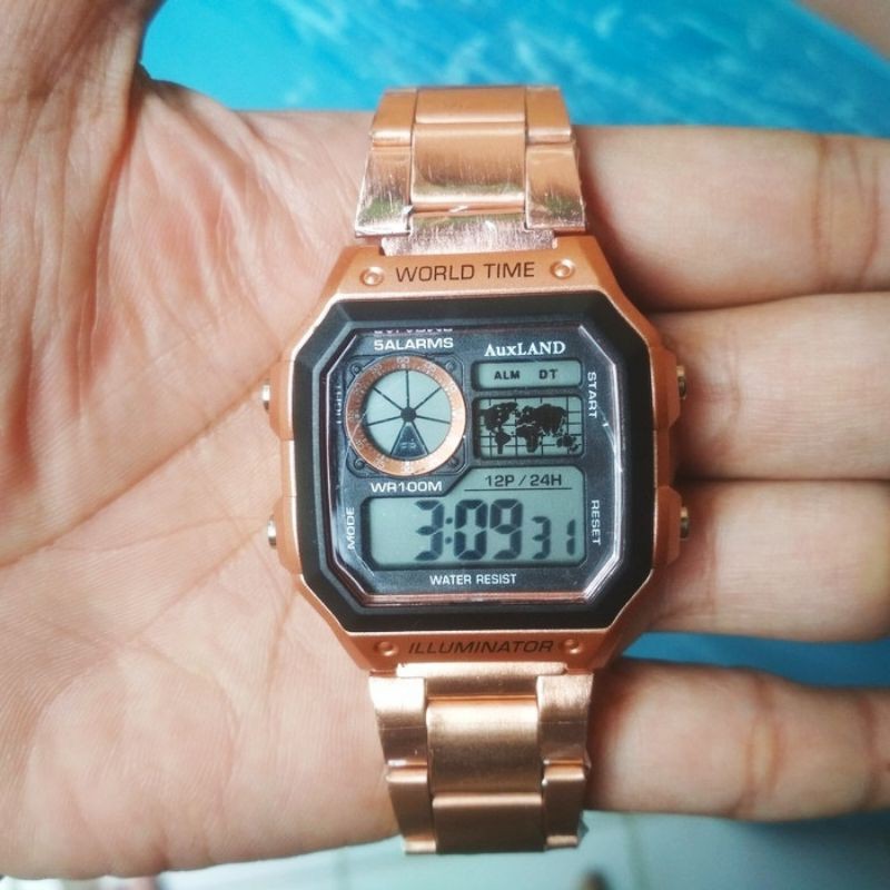 Terbaru Jam Tangan Digital Auxland Pria Wanita Rose Gold Gelang Stainless Krepyak Keren Dan Elegant