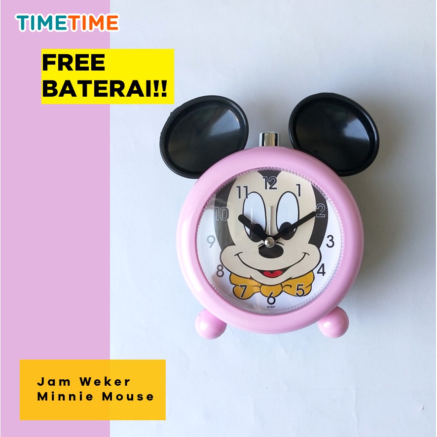 Jam Meja Weker Beker Kepala Minnie Mouse Free Baterai LUCU MURAH AWET