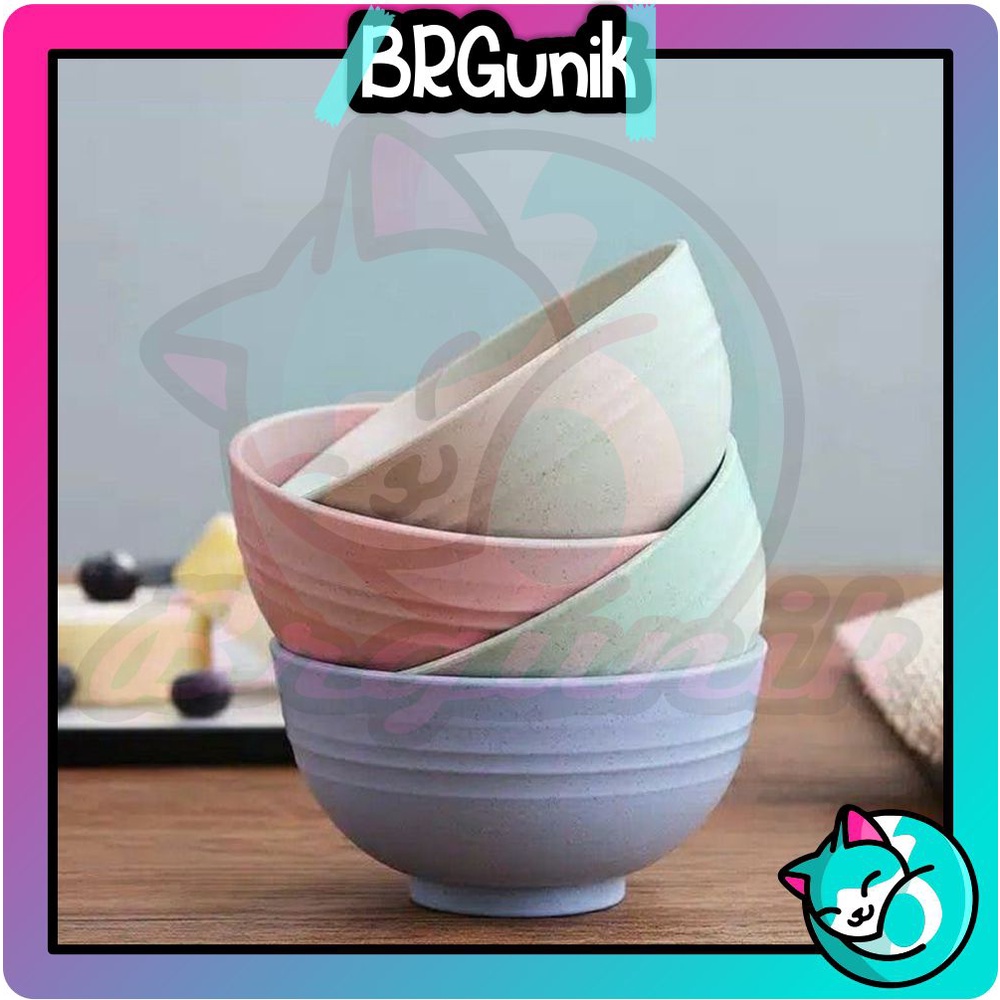 BRGUNIK Mangkok Wheat Straw Bowl dan Piring /Mangkuk Plastik Microwave Warna Warni /Gandum kokoh / BPA Free R654