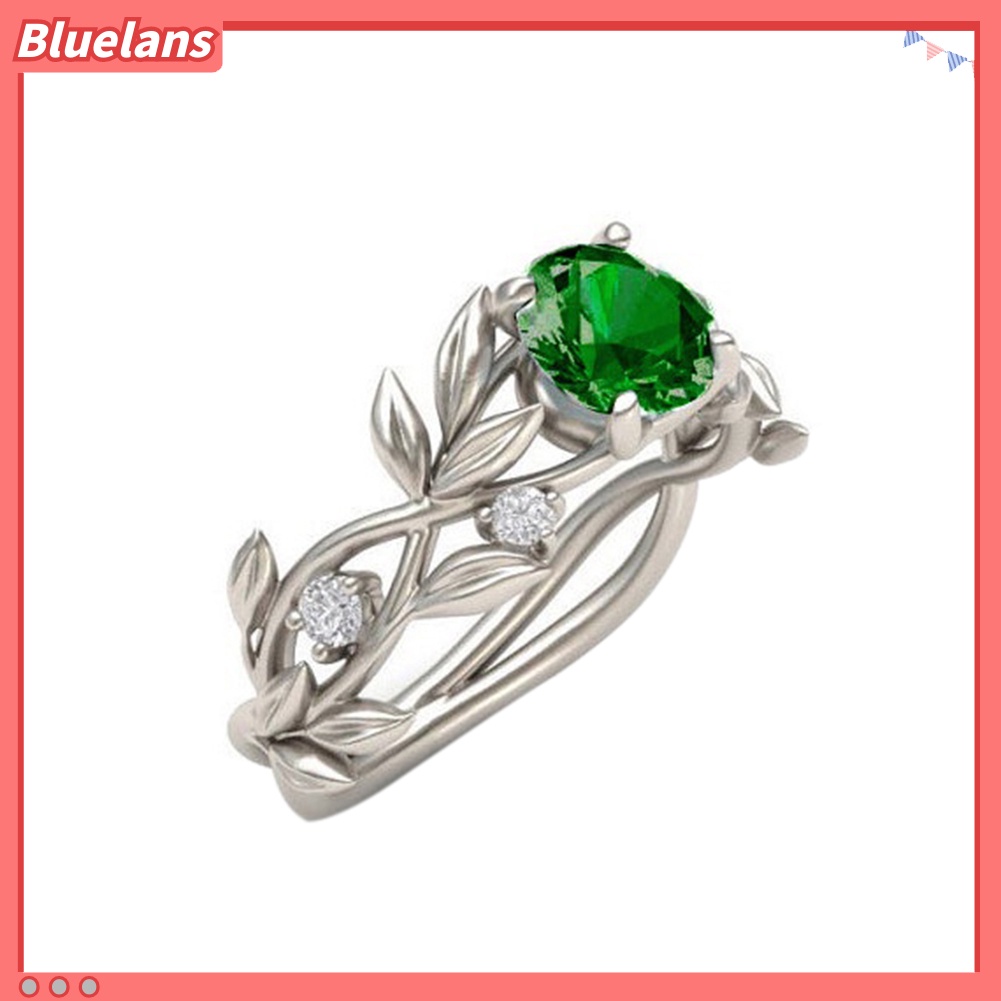 Bluelans Cincin Desain Daun Rambat Hollow Aksen Berlian Imitasi Untuk Wanita