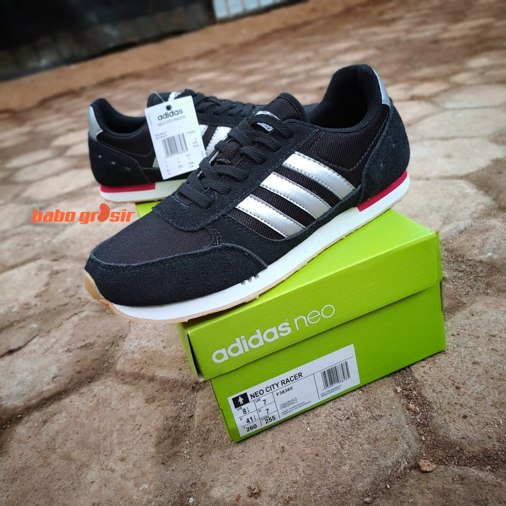 PROMO Sepatu Adidas Neo City Racer Black Silver BNIB Premium, Sepatu Sneakers Pria dan Wanita Harga Termurah