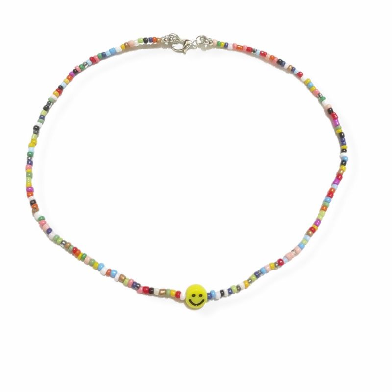 Kalung Mote Senyum Warna Warni Colorful Beads Smile Bohemian Etnik Gaya Korea Smiley Beads Jewelry Emoji