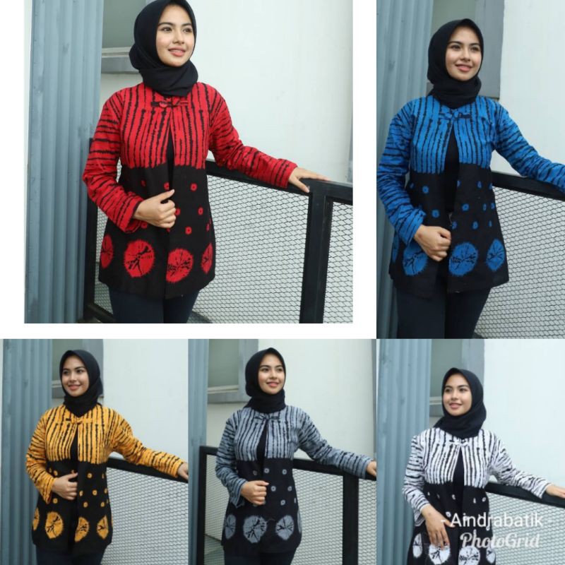 Aindra Batik Pekalongan Bolero Outer Blazer Wanita Batik Motif Tenun Troso Polkadot