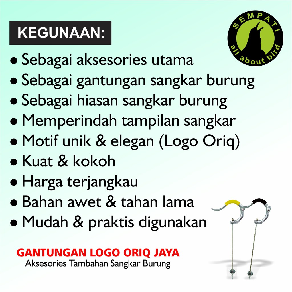 Gantungan Lipat Logo Oriq Jaya Stainless Anti Slip Sangkar Kandang