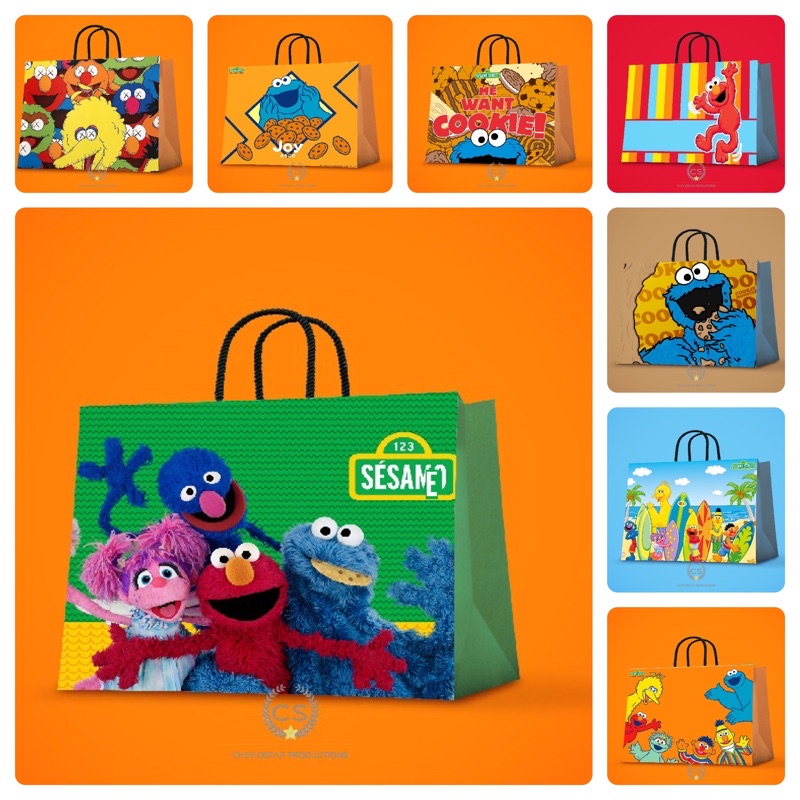 

paperbag Elmo/cookie monster/goodie bag ulang tahun/ hampers birthday/tas kertas/paperbag custom