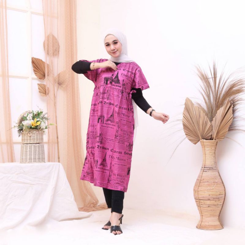 Daster Chibi Koran Rayon Premium Busui Lengan Pendek Dress Perempuan Kekinian