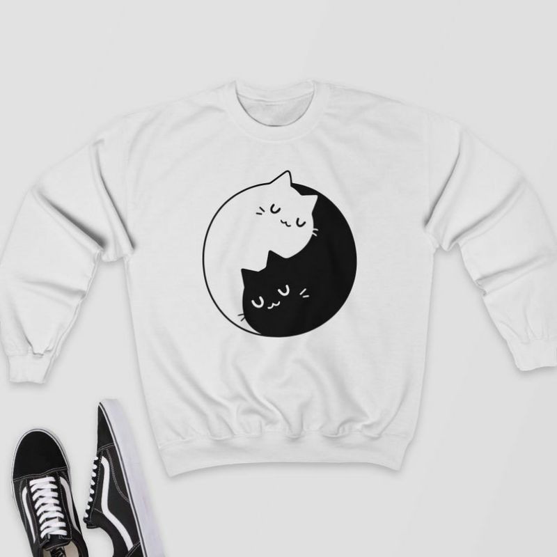 S - XXXXXL(6XL) Sweater YIN YANG Cats Sweatshirt Cute meong BIGSIZE Crewneck Yin &amp; yang OVERSIZE