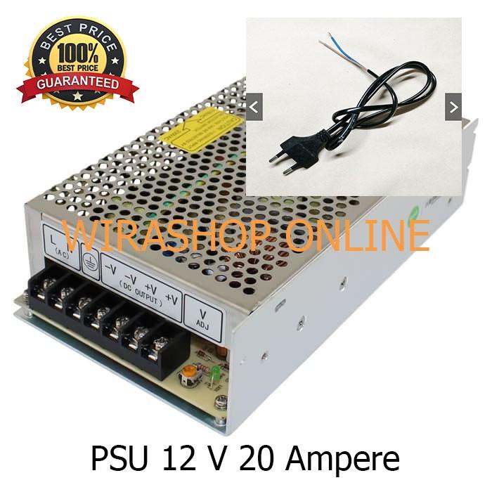 Paket Adaptor 12 Volt 20 Ampere dan Kabel Listrik