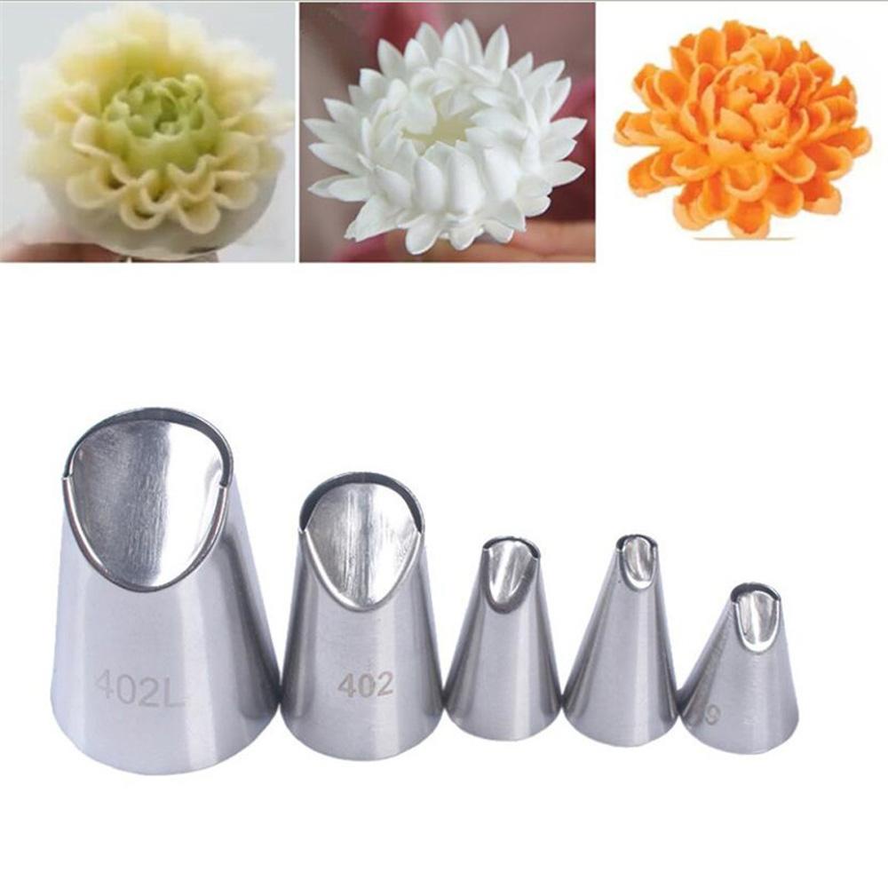 [Elegan] Icing Piping Nozel Es Krim 5pc/set Biskuit Krisan Nozzle Cupcake Kue Dekorasi Rusia Pastry Tip