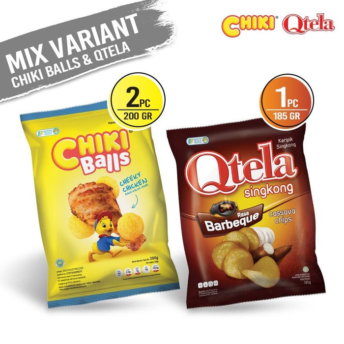 

Chiki Ball Ayam 200 Gr 2 pcs+Qtela Singkong Barbeque 185 Gr 1 pcs