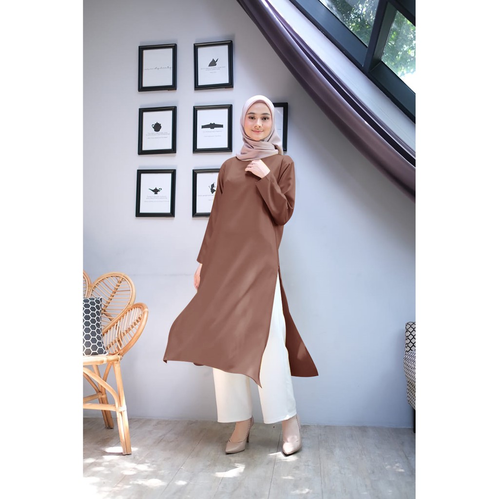 Femes Atasan Tunik Belah Polos / Long Tunik Wanita-Milo