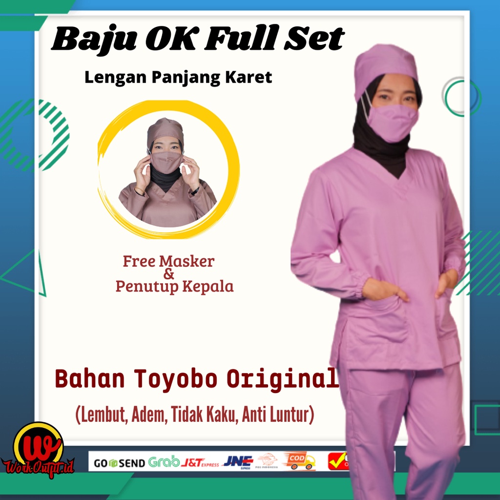 Baju Ok / OKA | Baju Jaga Perawat Dokter Petugas Medis LENGAN KARET PANJANG | Bahan Toyobo