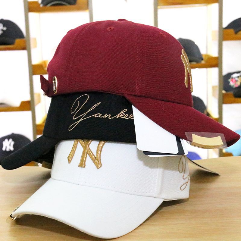 Topi Korea MLB NY Yankees Baseball Hitam Putih Merah Metal Gold Plate IMPORT