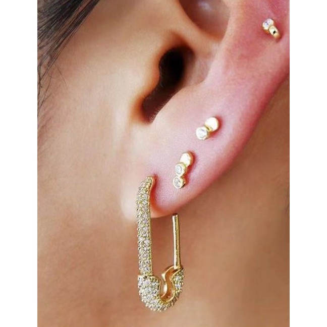 LRC Anting Tusuk Fashion Gold Alloy Paper Clip U-shaped Gemstone Diamond Ear Stud D53210