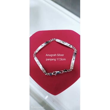 Gelang Tangan Rantai Plat Ukir Dove Silver Perak Asli 925 Lapisan Emas Putih Kualitas Terbaik