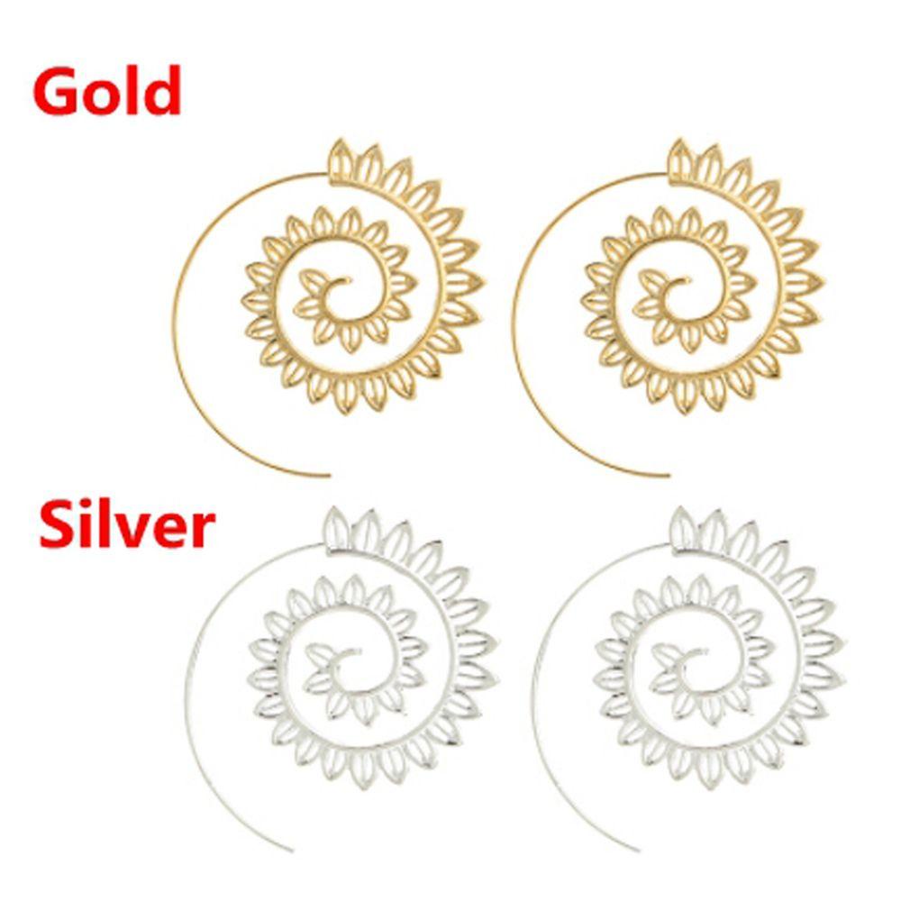 R-flower 1pasang Anting Hoop Menjuntai Wanita Tribal Boho Style Jewelry Spiral