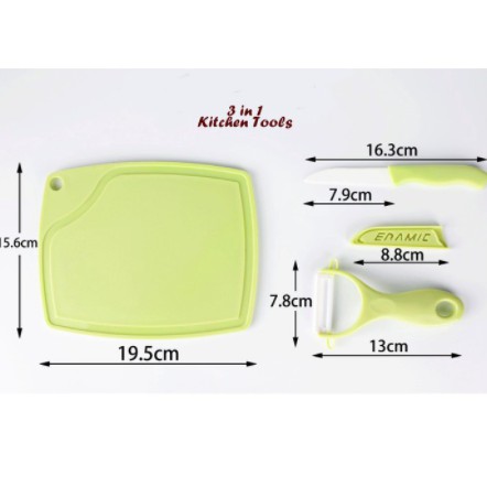 Talenan Serbaguna Talenan Pisau set 3 in 1 Pisau Keramic Chop  Pisau Set Talenan 3 in 1 Pengupas Kulit Buah Sayur Daging Serbaguna