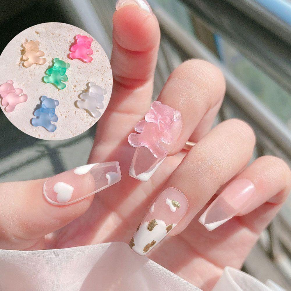 AUGUSTINA Augustina Bear Nail Art Dekorasi Lucu Resin Aurora Candy Bow Tie Bear Kristal DIY Ornamen