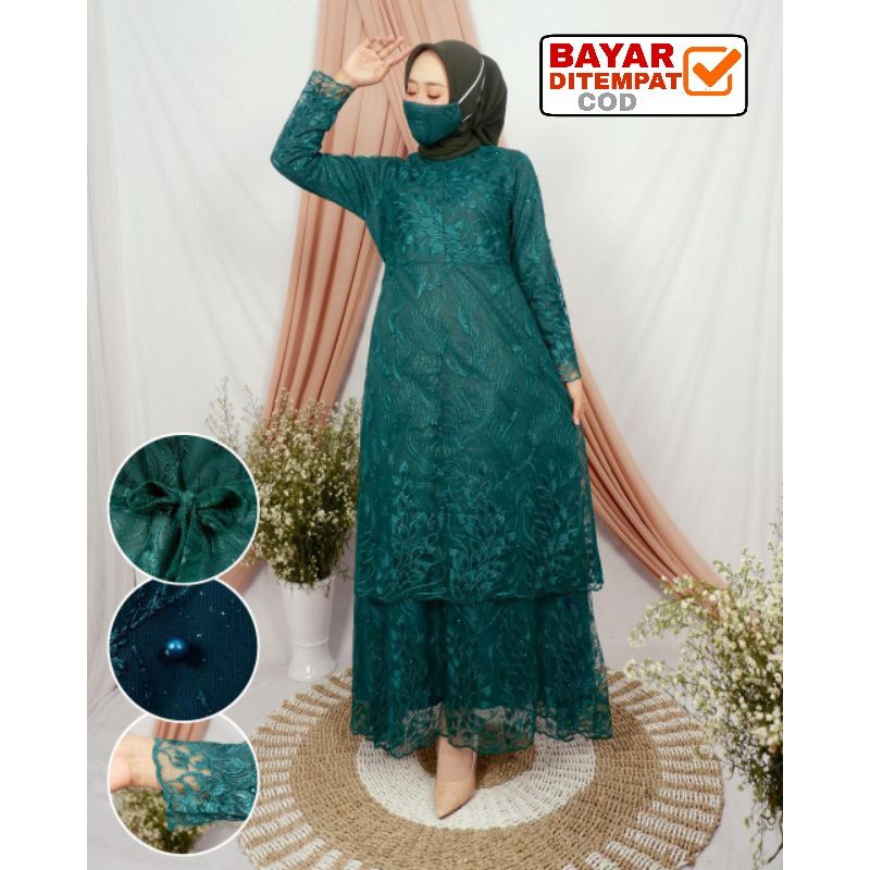 Gamis Brukat Tile Humaira L XL XXL/ Maxi Wanita /Maxi Terbaru / Maxi Muslim / Maxi Dress /-6