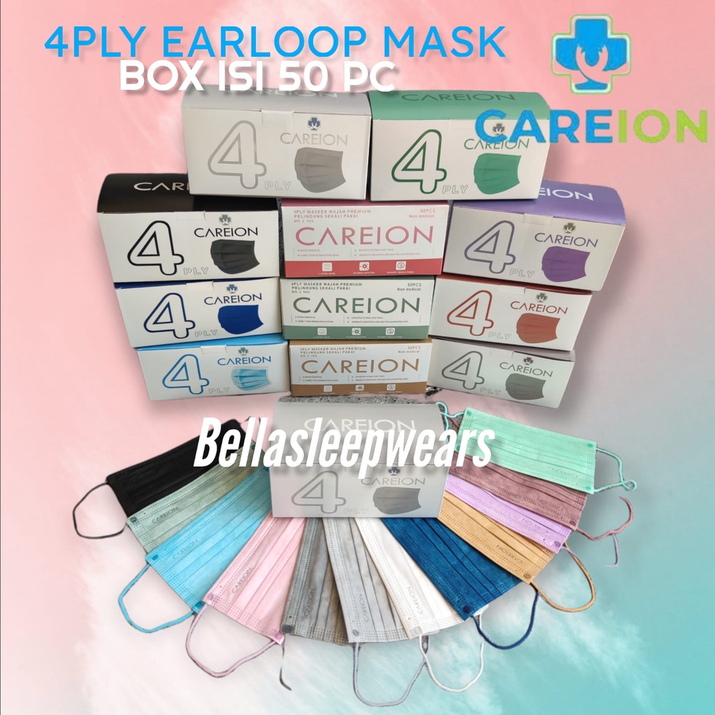 MASKER 4PLY CAREION EMBOS EARLOOP MASK BOX ISI 50 PC - MASKER 4PLY PREMIUM CAREION EARLOOP FACE MASK