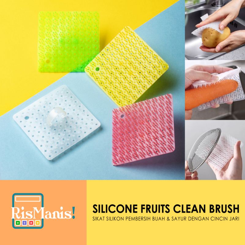 SILICONE FRUITS CLEAN BRUSH - Sikat Dapur Pencuci Kulit Buah Sayuran Kuas Lubang Cincin Jari Cuci Piring Panci Sabut Pembersih Wajan