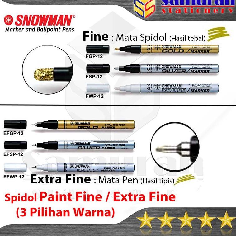

Harga Murah Spidol Paint Marker Snowman Permanent Fine (F) / Extra Fine (EF) Warna Emas - Perak - Putih - Hitam / Gold - Silver - White - Black 93 ❇