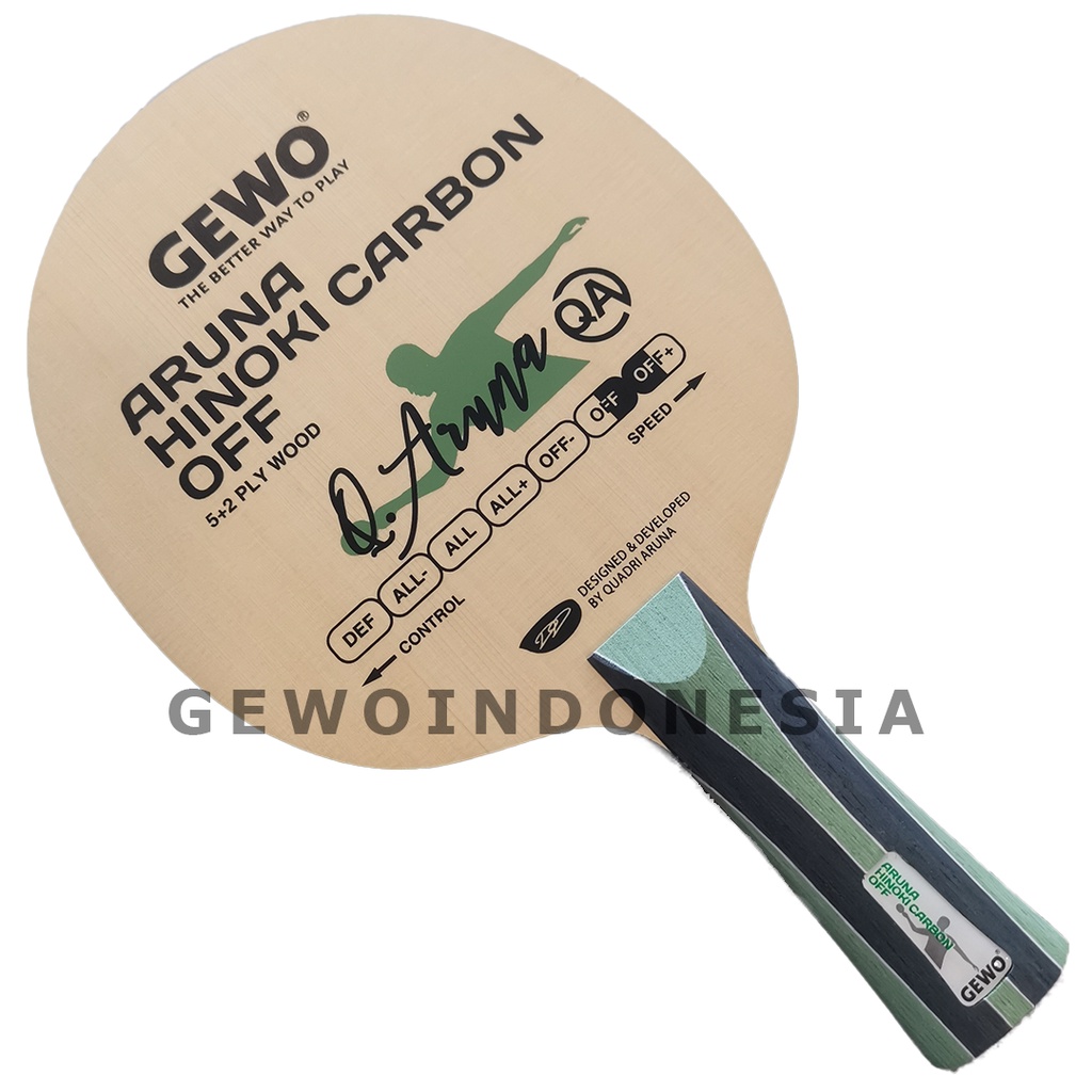 GEWO Aruna Hinoki Carbon OFF - Kayu Pingpong Blade Tenis Meja Bet Bat Offensive Offensive+ Carbon