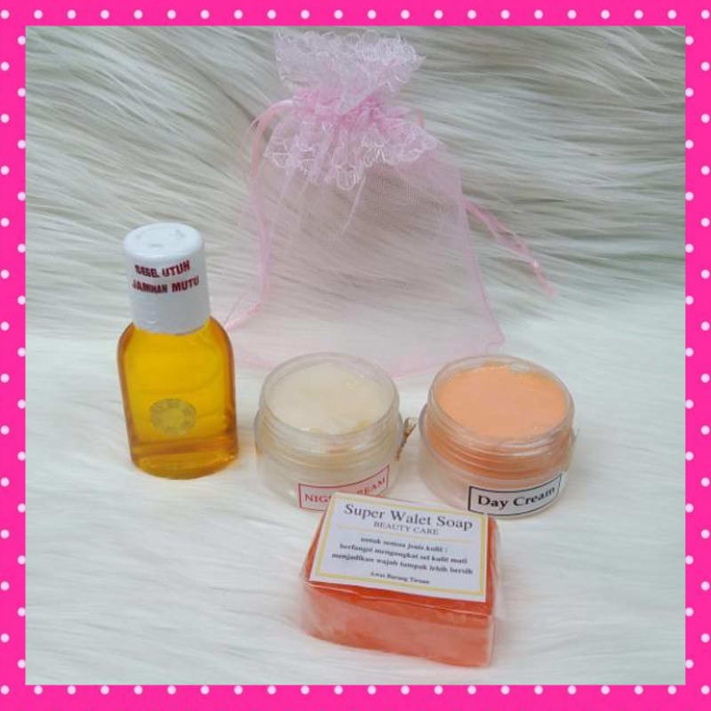 CREAM WAJAH GLOWING KRIM PEMUTIH WAJAH CRIM CREM WAJAH PUTIH PAKET CREAM WALET POT BIRU 4IN 1 SUPER
