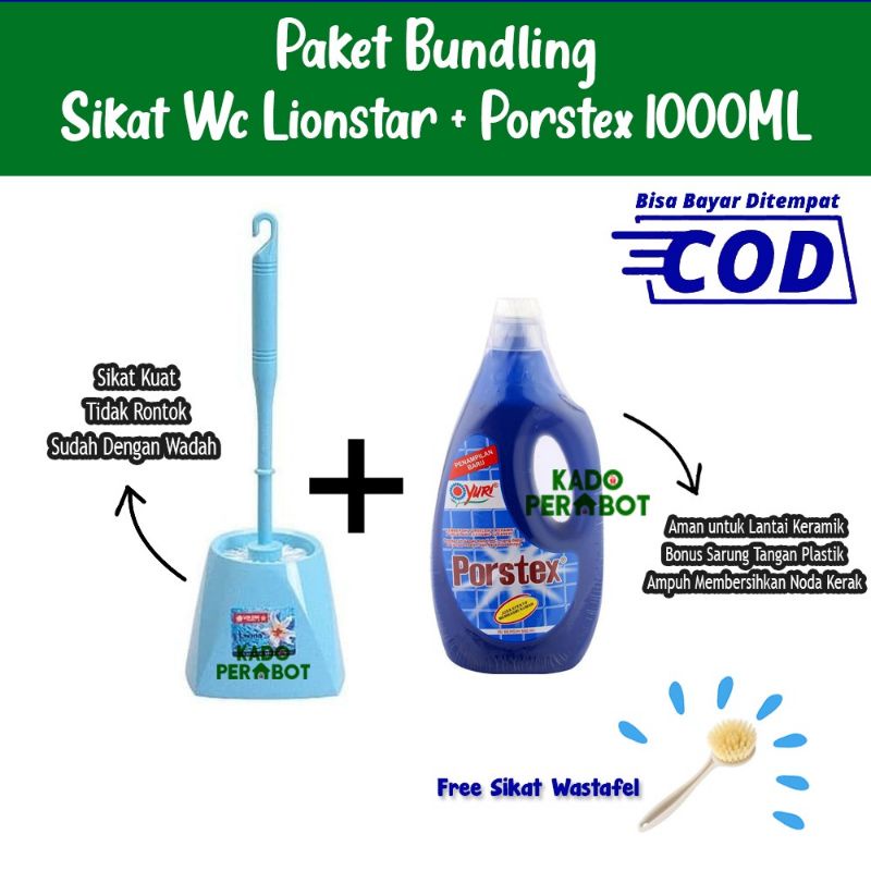 paket bundling pembersih toilet - 1set pembersih wc - sikat &amp; porstex