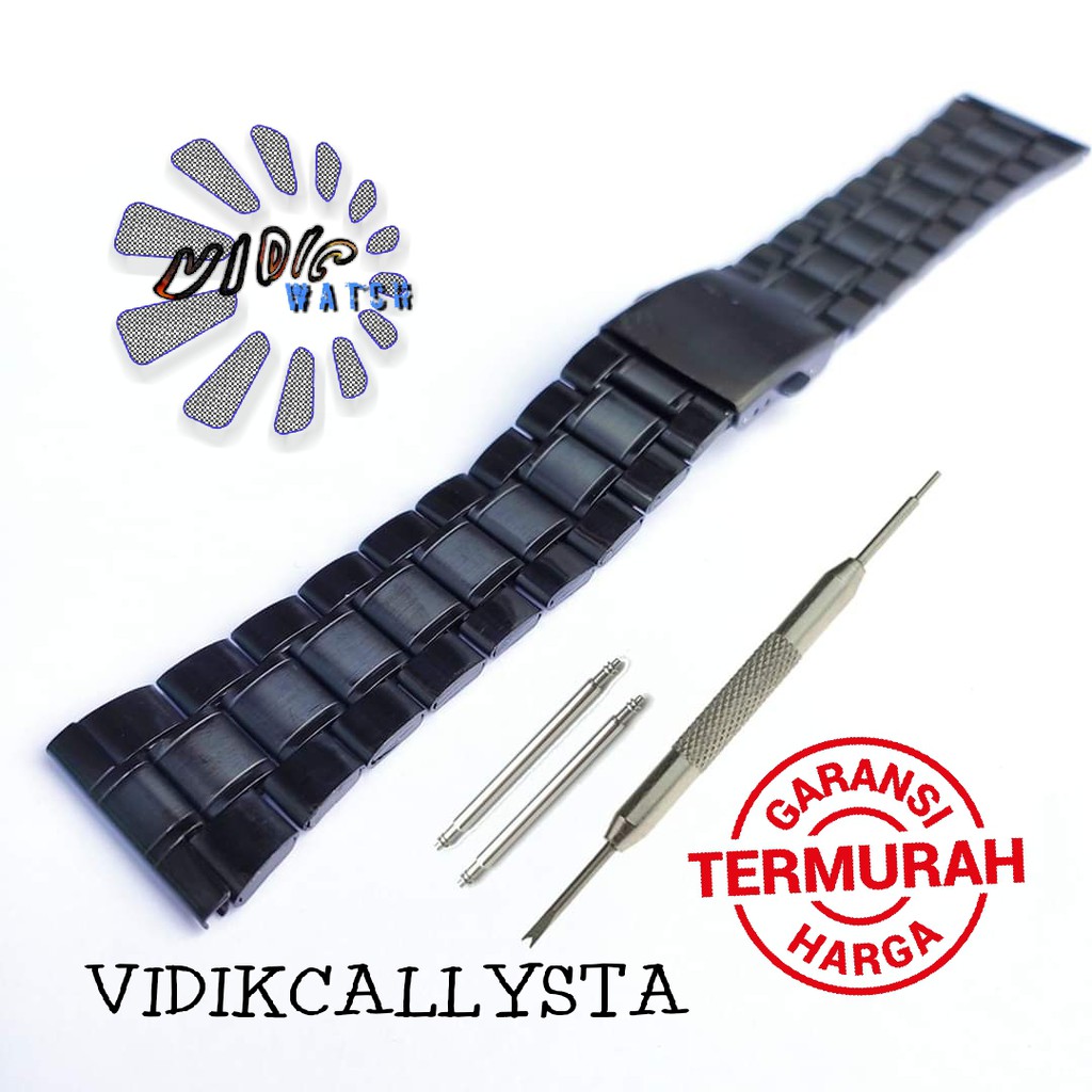 Strap Tali Jam Tangan Rante Hitam Stainless steel besi Lurus 20 22 24 26 Strap Rantai Jam Tangan