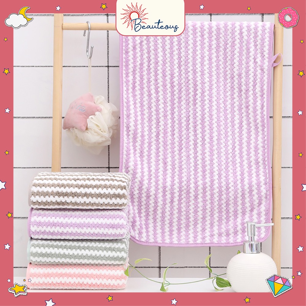 Handuk Mandi Microfiber Dewasa Quick Dry Towel Bulu Lembut Premium Motif Garis