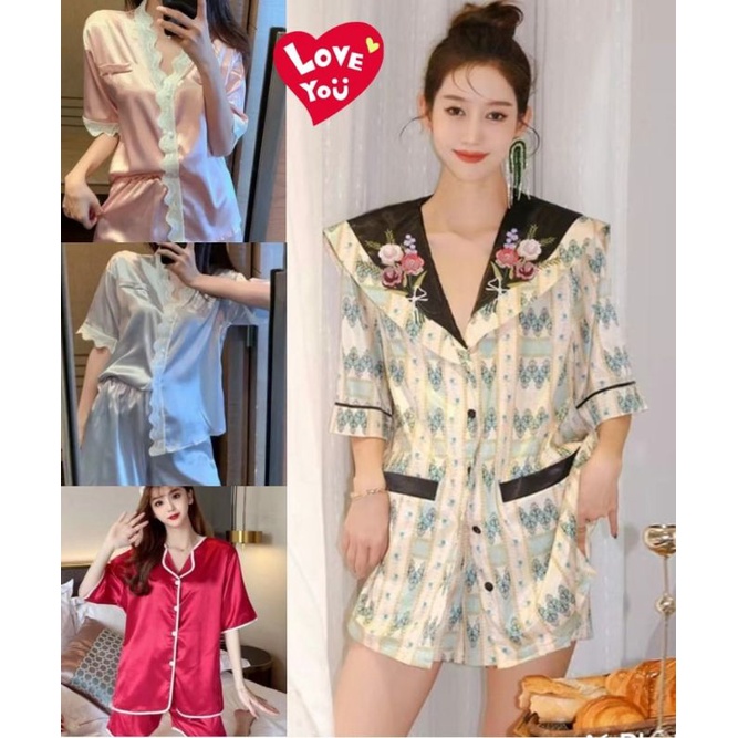 SETELAN BAJU TIDUR  SATIN PIYAMA IMPORT PRMIUM SILK WANITA SATIN CP PP LENGAN PENDEK CELANA PENDEK PREMIUM