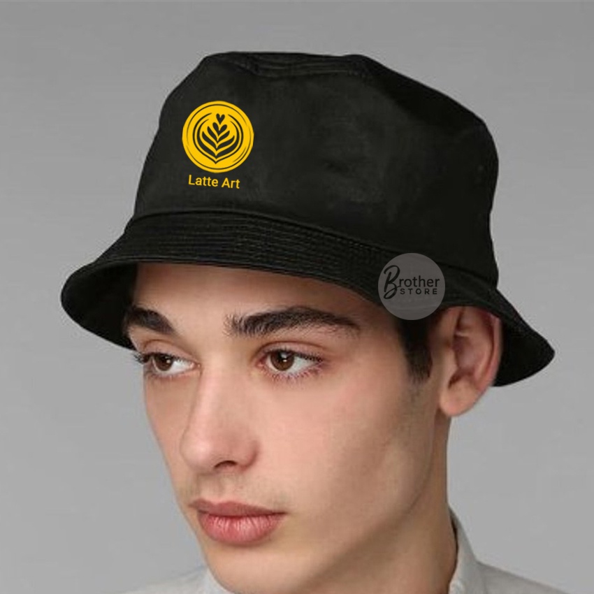 Topi bucket Coffee Owner Barista Coffe Latte Art Kopi Hitam text kuning