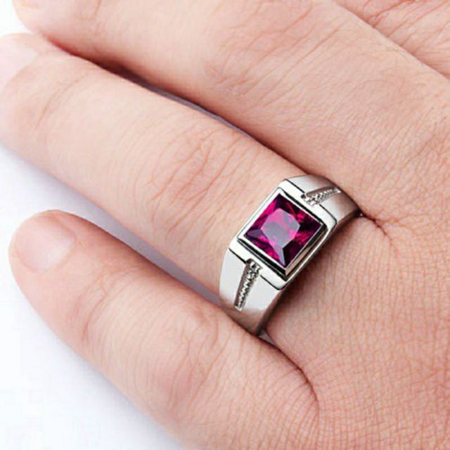 Cincin Pertunangan Merah Dan Hijau Berlapis Emas Putih 18K Sederhana Untuk Fashion Pria dan Wanita