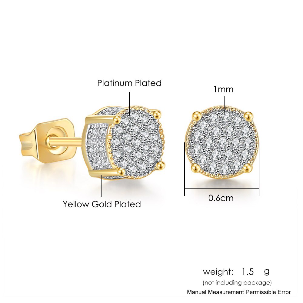 Anting Stud Zircon Warna Emas Gaya Punk Hip-Hop Untuk Pria Dan Wanita