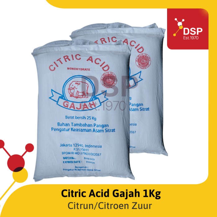 

02 Citric Acid Atau Citrun Cap Gajah Ex. Lokal Food Grade 1 Kg Ds51Ghg