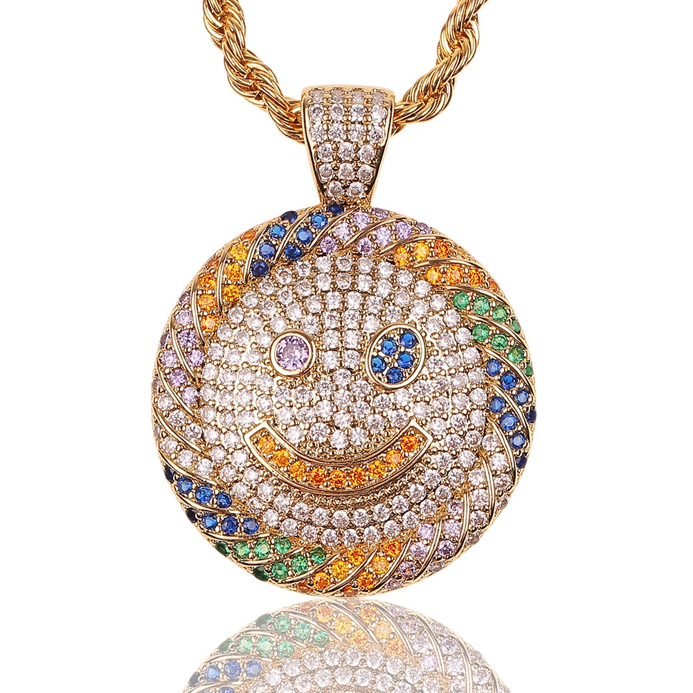 Hip hop telinga aksesoris colorful zircon Smiley liontin cahaya mewah geometris kalung rami bunga ra