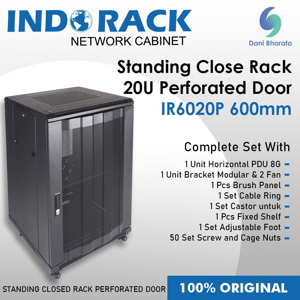 Indorack IR6020P Standing Close Rack 20U Perforated Door Depth 600mm STANDING CLOSE RACK 20U