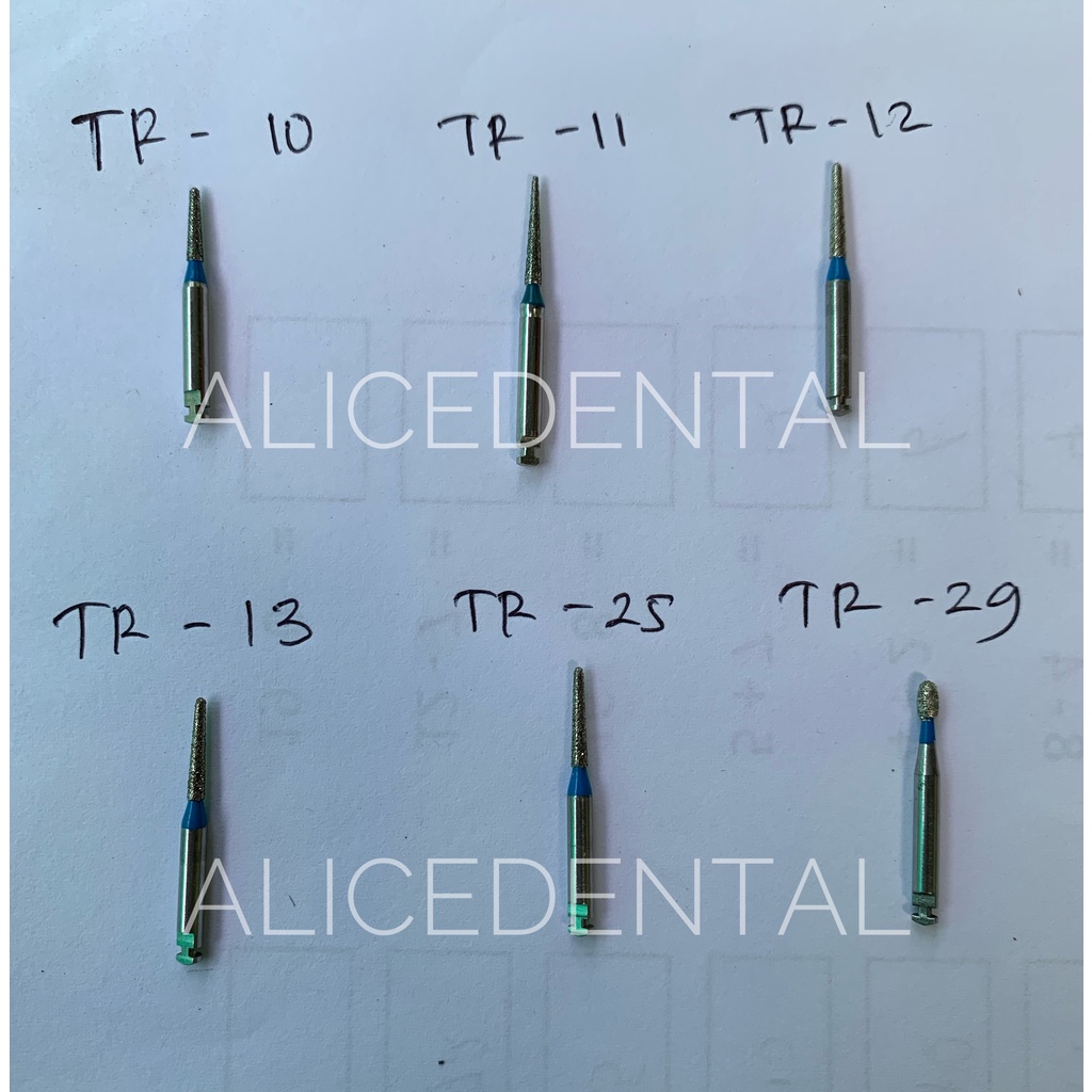 Dental diamond bur lowspeed micromotor bur preparasi konservasi gigi contra angle bur round bulat silindris fissure fisur inverted flame torpedo low speed bur mikromotor