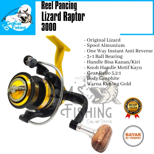 Reel Pancing Lizard Raptor 3000 (3+1 Bearing) One Way Spool Alumunium - Engkus Fishing